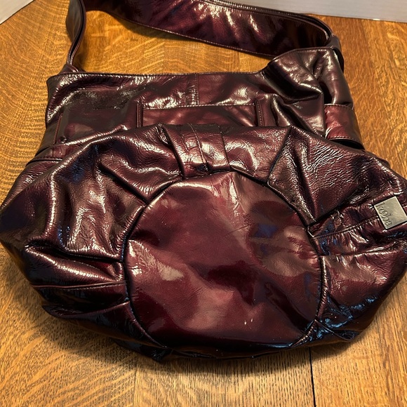 Kooba Elisha Bow Patent Leather Merlot Hobo Handbag - Picture 8 of 12